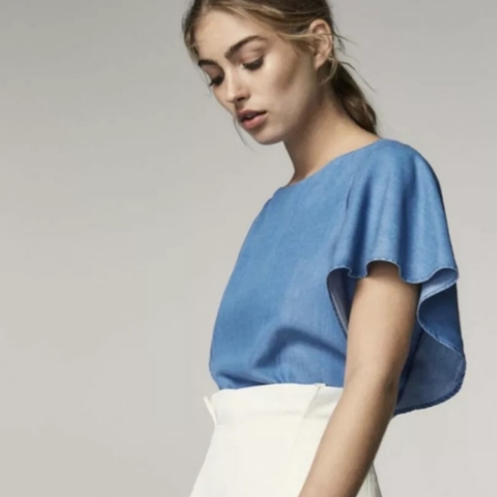 Massimo Dutti Denim Chambray Flutter Sleeve